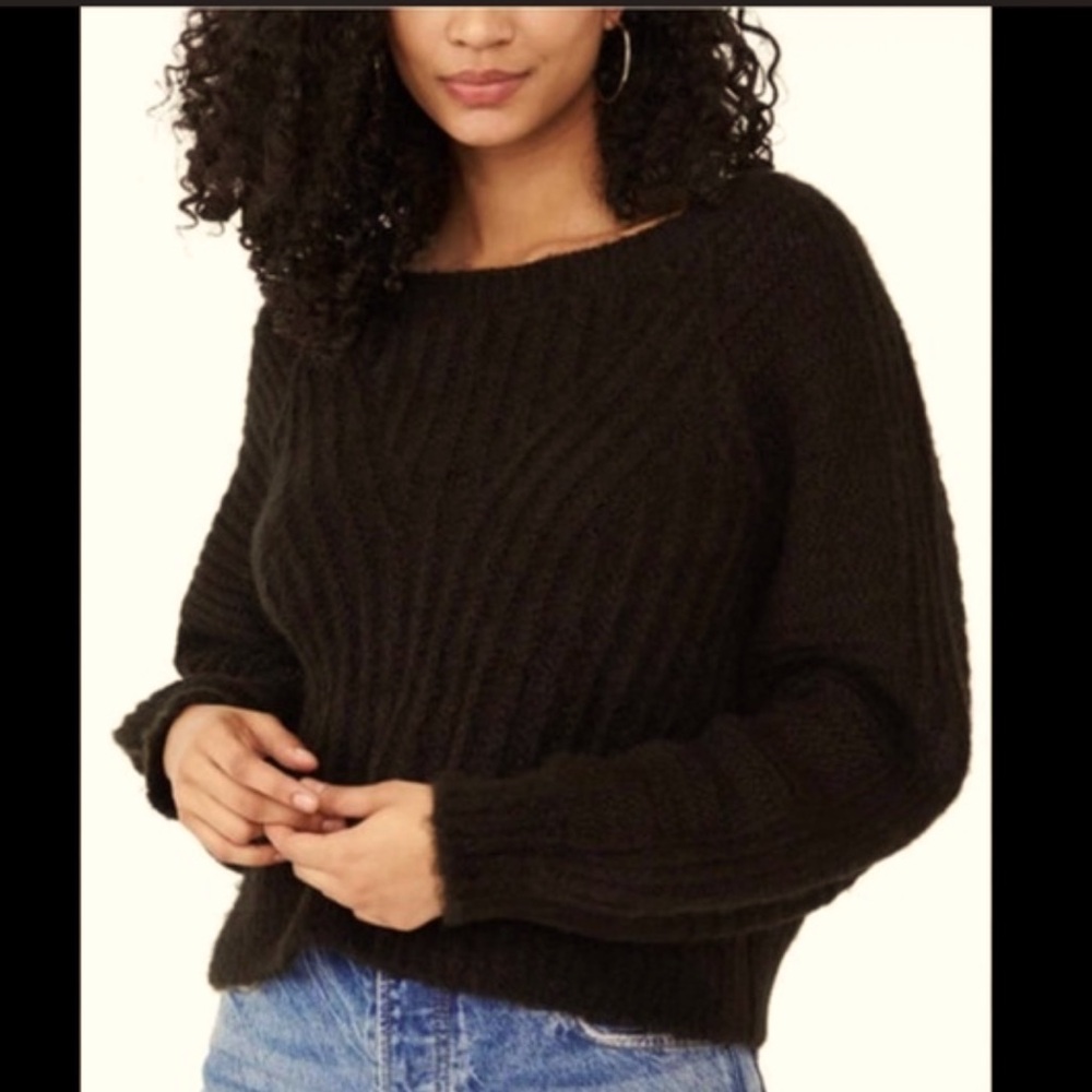 Free People Ladies Comfy Raglan Sleeve Carter Pullover Black‎ Top Tunic size L